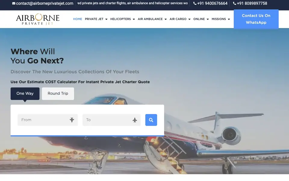 AirbornePrivateJet website homepage, 4 Oct 2026