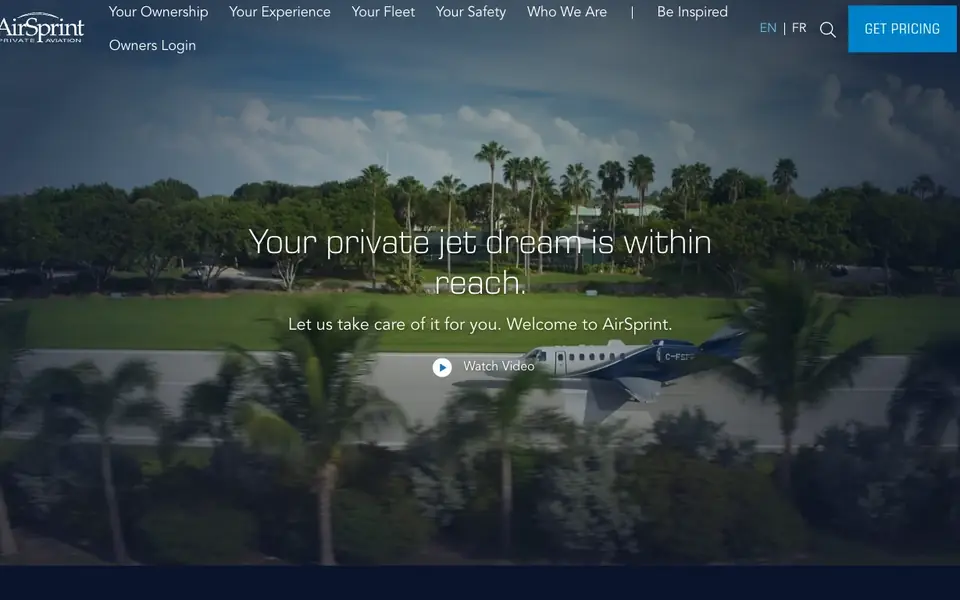 AirSprint website homepage, 4 Oct 2026
