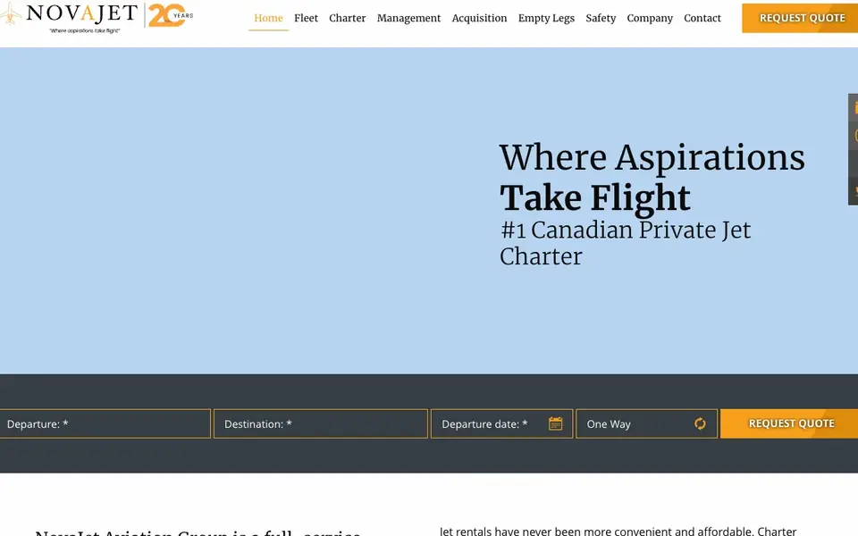 NovaJet Aviation Group website homepage, 4 Oct 2026