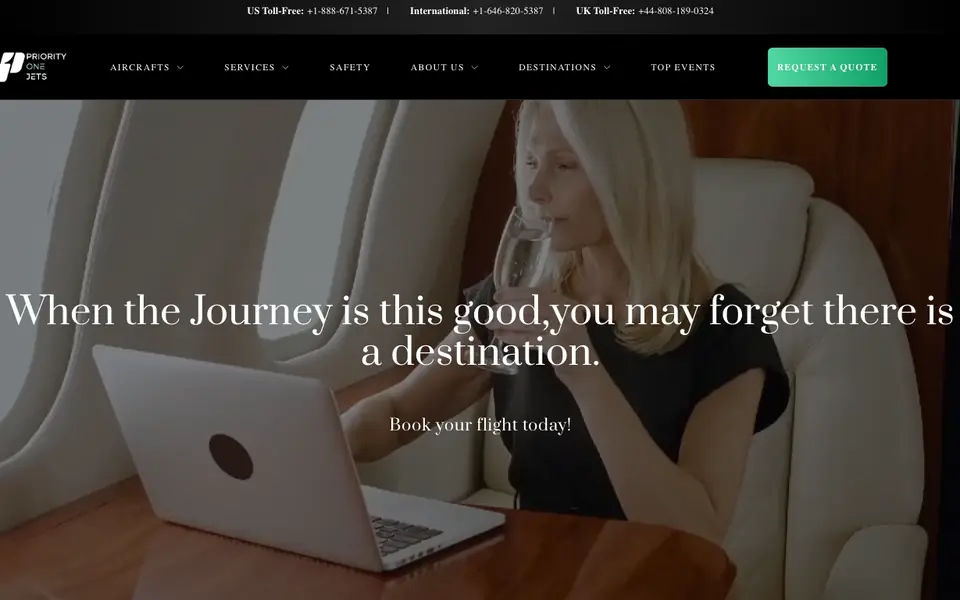 Priority One Jets website homepage, 4 Oct 2026
