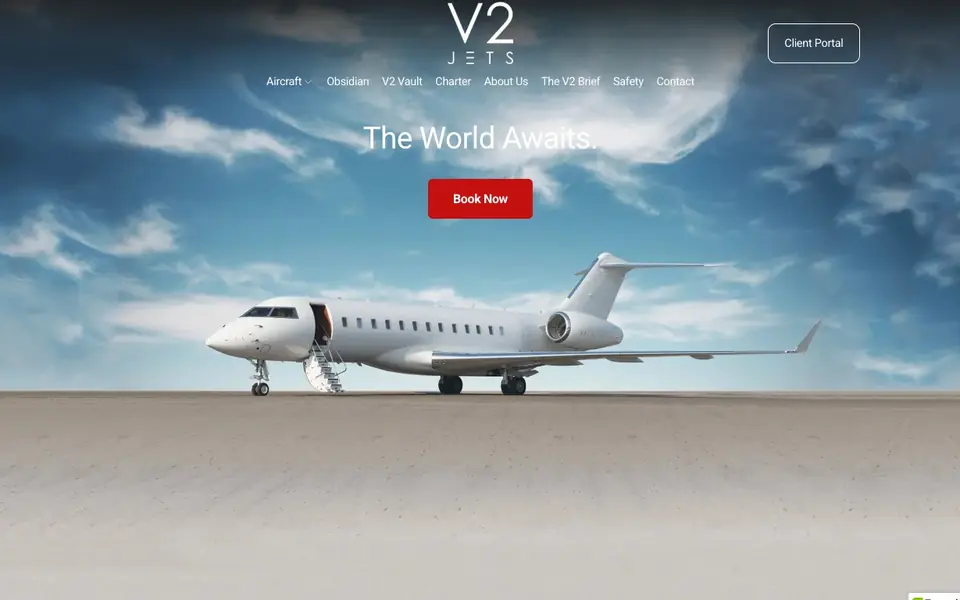 V2 Jets website homepage, 4 Oct 2026