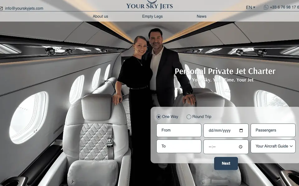 Your Sky Jets website homepage, 4 Oct 2026